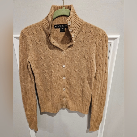 Ralph Lauren Women's Tan/ Camel Cashmere Cable Knit Cardigan Size XS - Picture 1 of 4